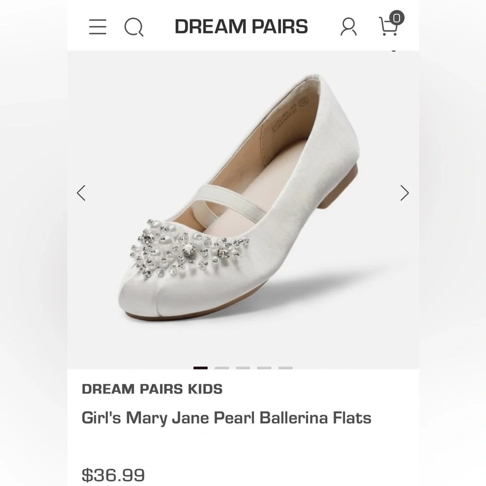 DREAM PAIRS Girl's Mary Jane Pearl Ballerina Flats White Satin Silver‎ Beads 3